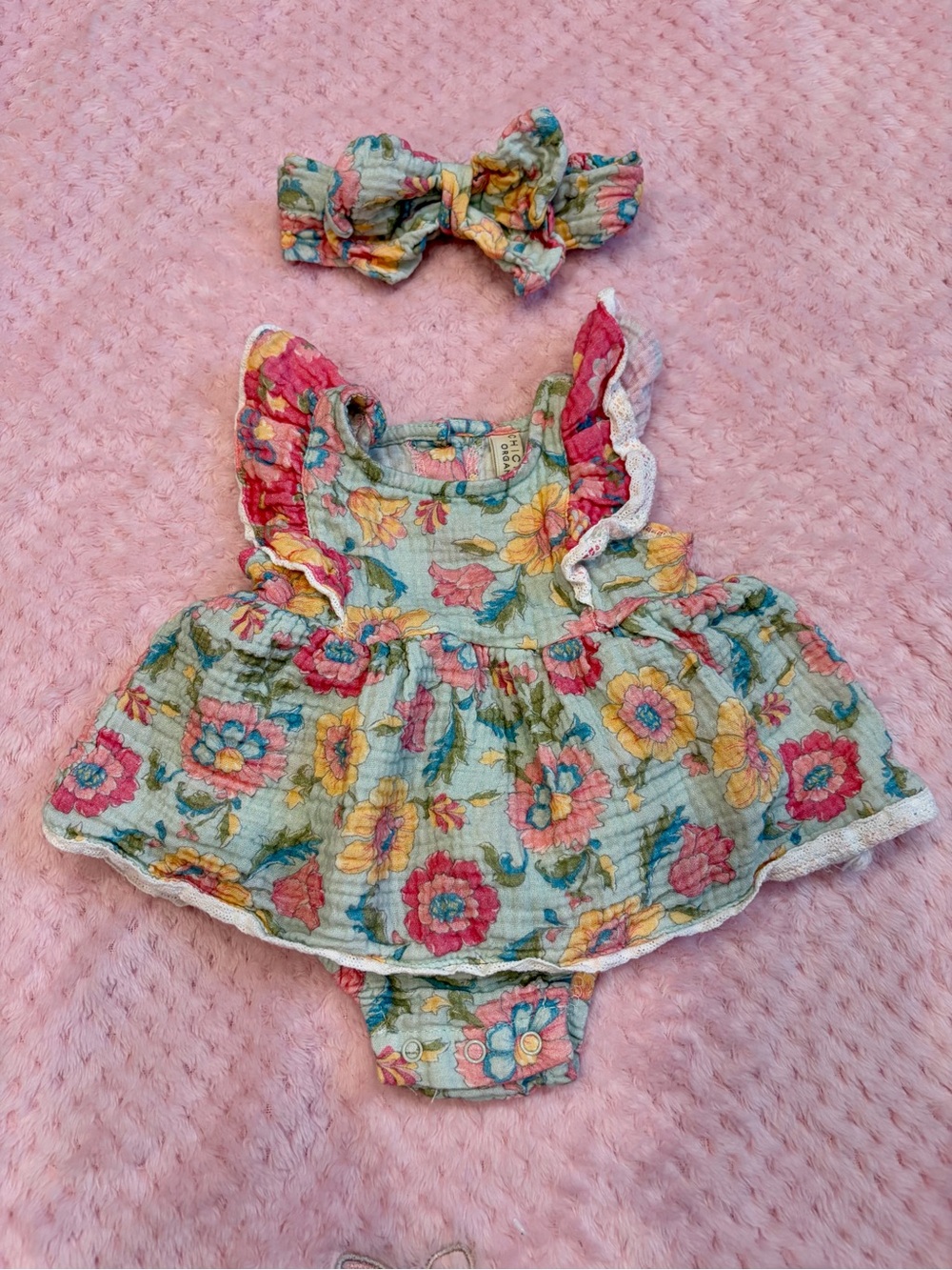 Floral Ruffled Baby Dress & Headband